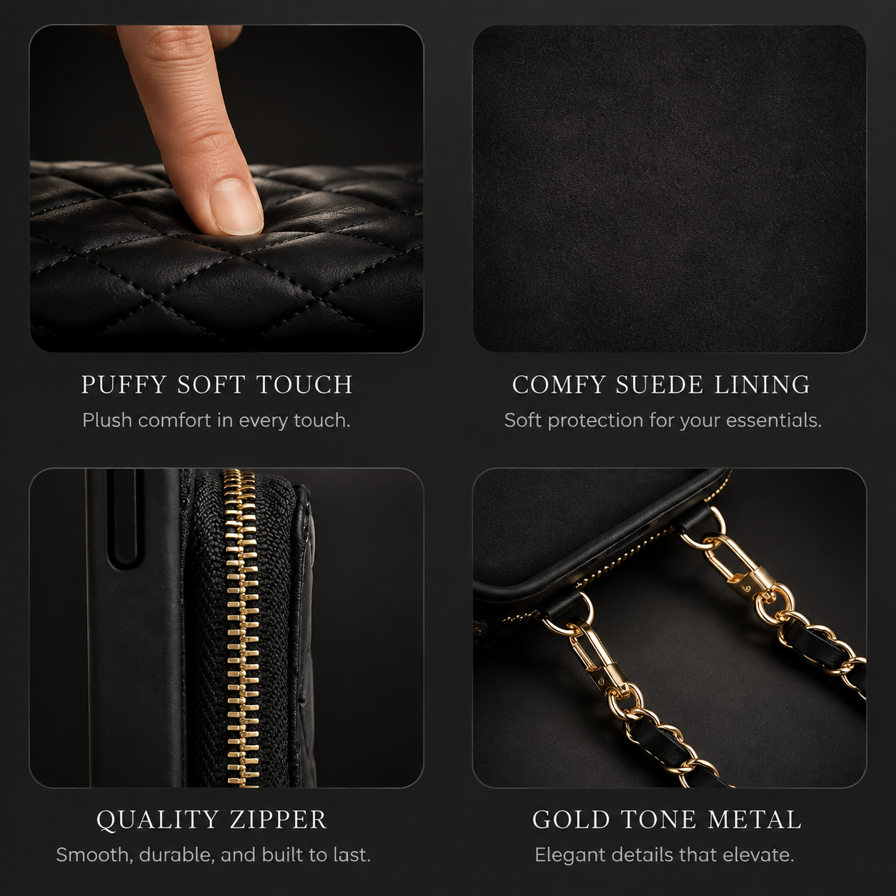 Premium iPhone Case Crossbody Leather Card Holder Cover Chain Strap Camera Lens Protection Shockproof Anti Scratch Non Slip Full Coverage