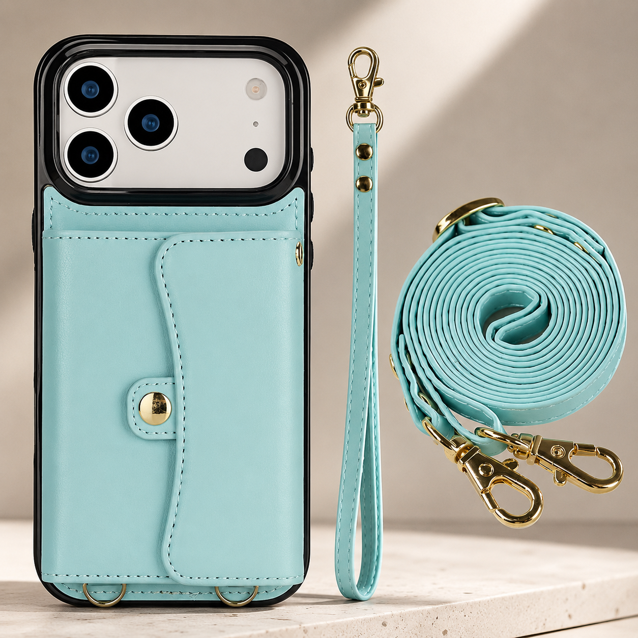 Premium iPhone Case Crossbody Leather Wallet Cover Card Holder Coin Pocket Wrist Strap Shoulder Strap Shockproof Protective Cover Full Coverage Non Slip Design