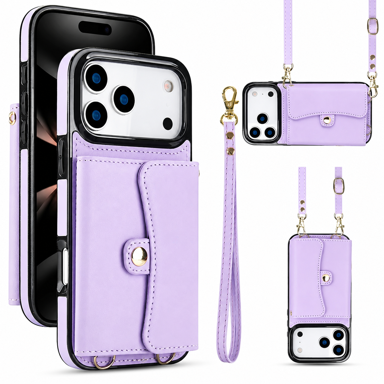 Premium iPhone Case Crossbody Leather Wallet Cover Card Holder Coin Pocket Wrist Strap Shoulder Strap Shockproof Protective Cover Full Coverage Non Slip Design