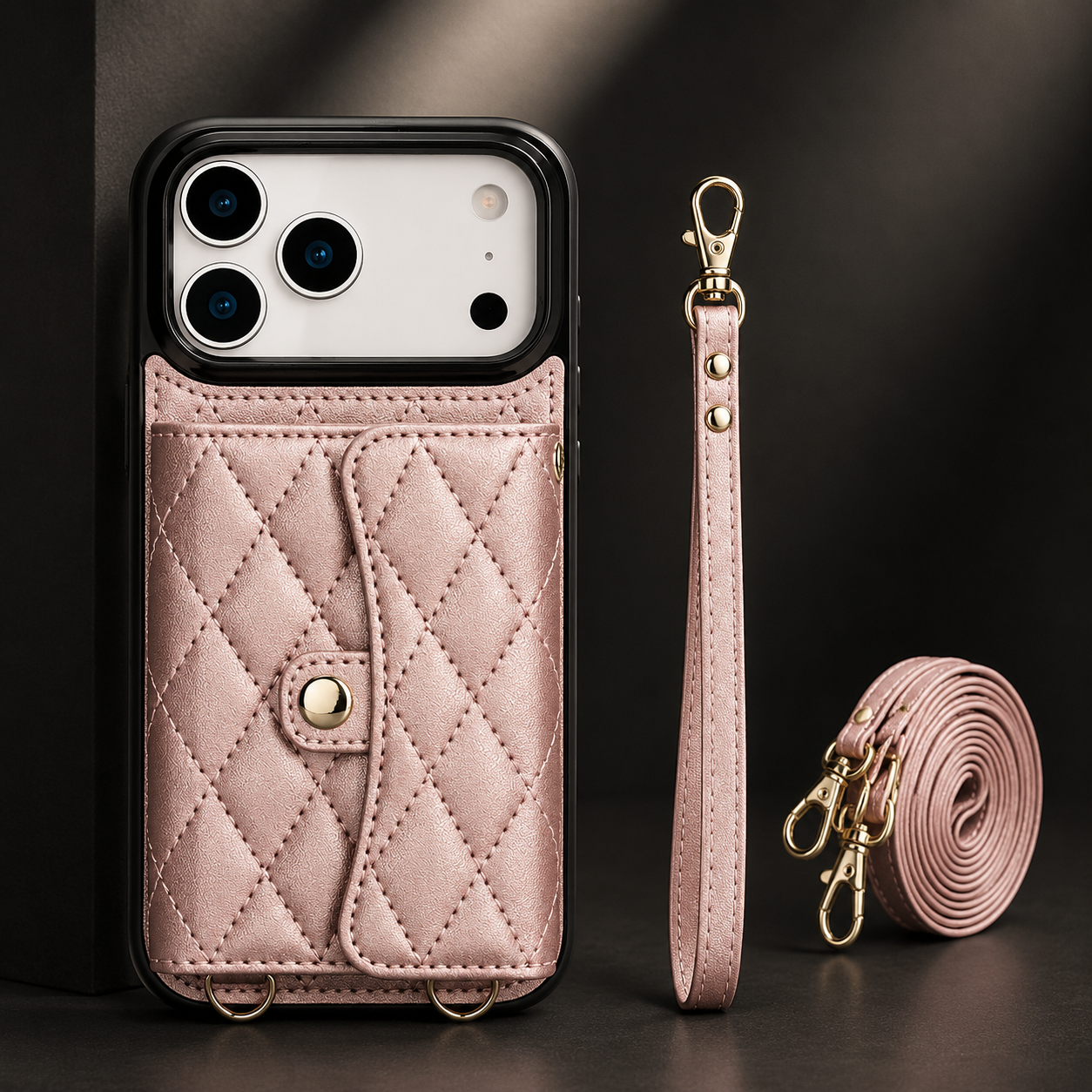 Premium iPhone Case Crossbody Leather Wallet Cover Card Holder Coin Pocket Wrist Strap Shoulder Strap Shockproof Protective Cover Full Coverage Non Slip Design