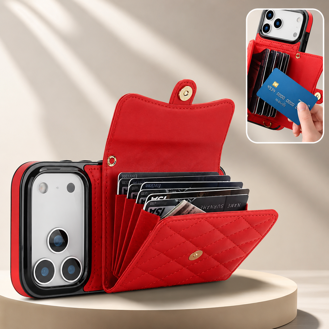 Premium iPhone Case Crossbody Leather Wallet Cover Card Holder Coin Pocket Wrist Strap Shoulder Strap Shockproof Protective Cover Full Coverage Non Slip Design