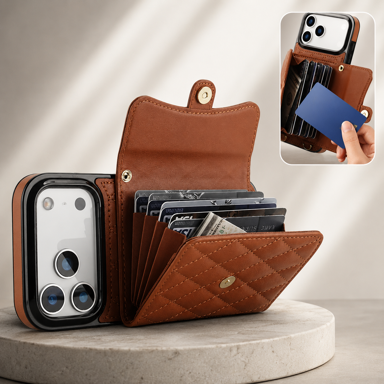 Premium iPhone Case Crossbody Leather Wallet Cover Card Holder Coin Pocket Wrist Strap Shoulder Strap Shockproof Protective Cover Full Coverage Non Slip Design
