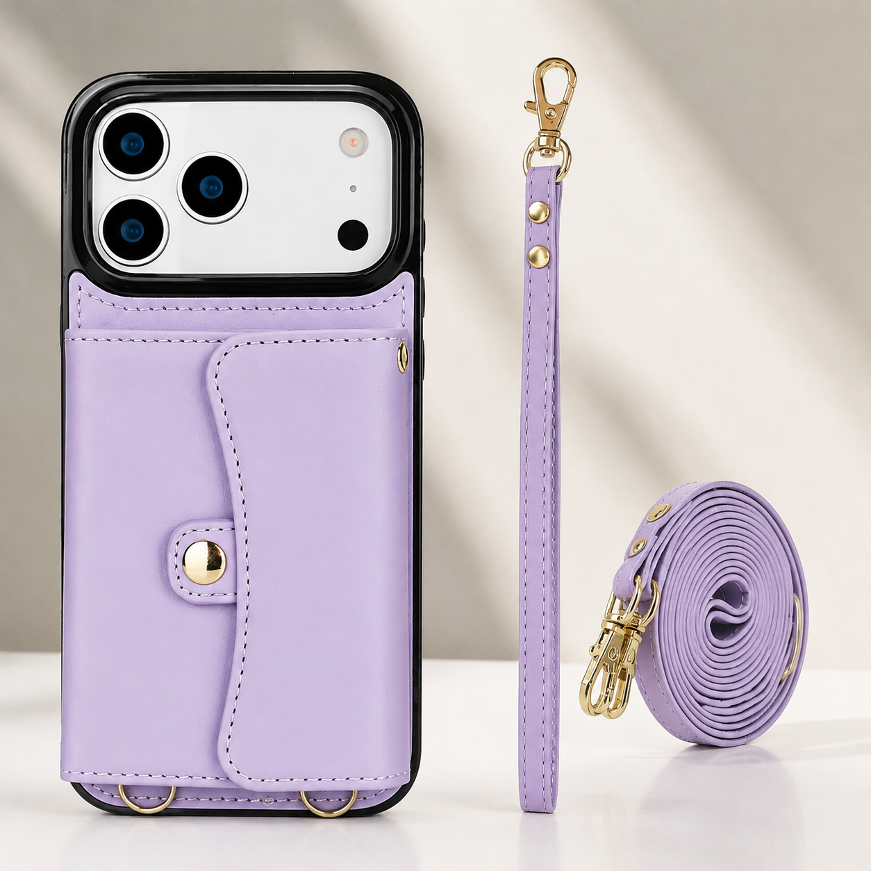 Premium iPhone Case Crossbody Leather Wallet Cover Card Holder Coin Pocket Wrist Strap Shoulder Strap Shockproof Protective Cover Full Coverage Non Slip Design