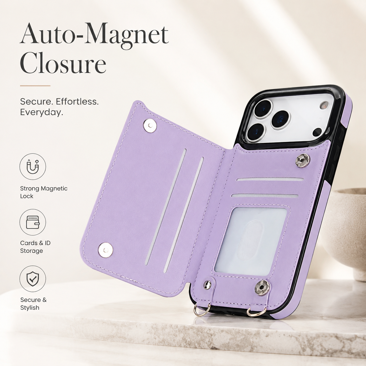 Premium iPhone Case Crossbody Leather Wallet Cover RFID Card Holder Zipper Pocket Lanyard Strap Shockproof Anti Fingerprint Full Coverage