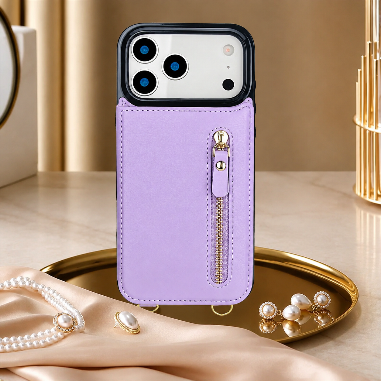 Premium iPhone Case Crossbody Leather Wallet Cover RFID Card Holder Zipper Pocket Lanyard Strap Shockproof Anti Fingerprint Full Coverage