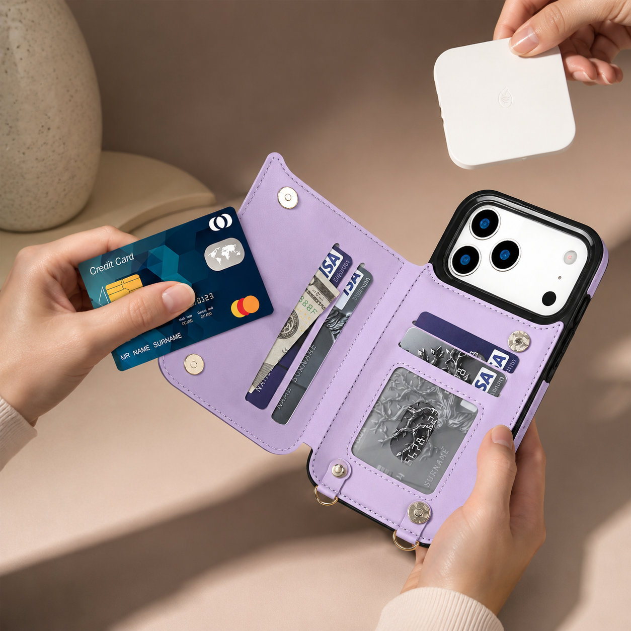 Premium iPhone Case Crossbody Leather Wallet Cover RFID Card Holder Zipper Pocket Lanyard Strap Shockproof Anti Fingerprint Protective Design