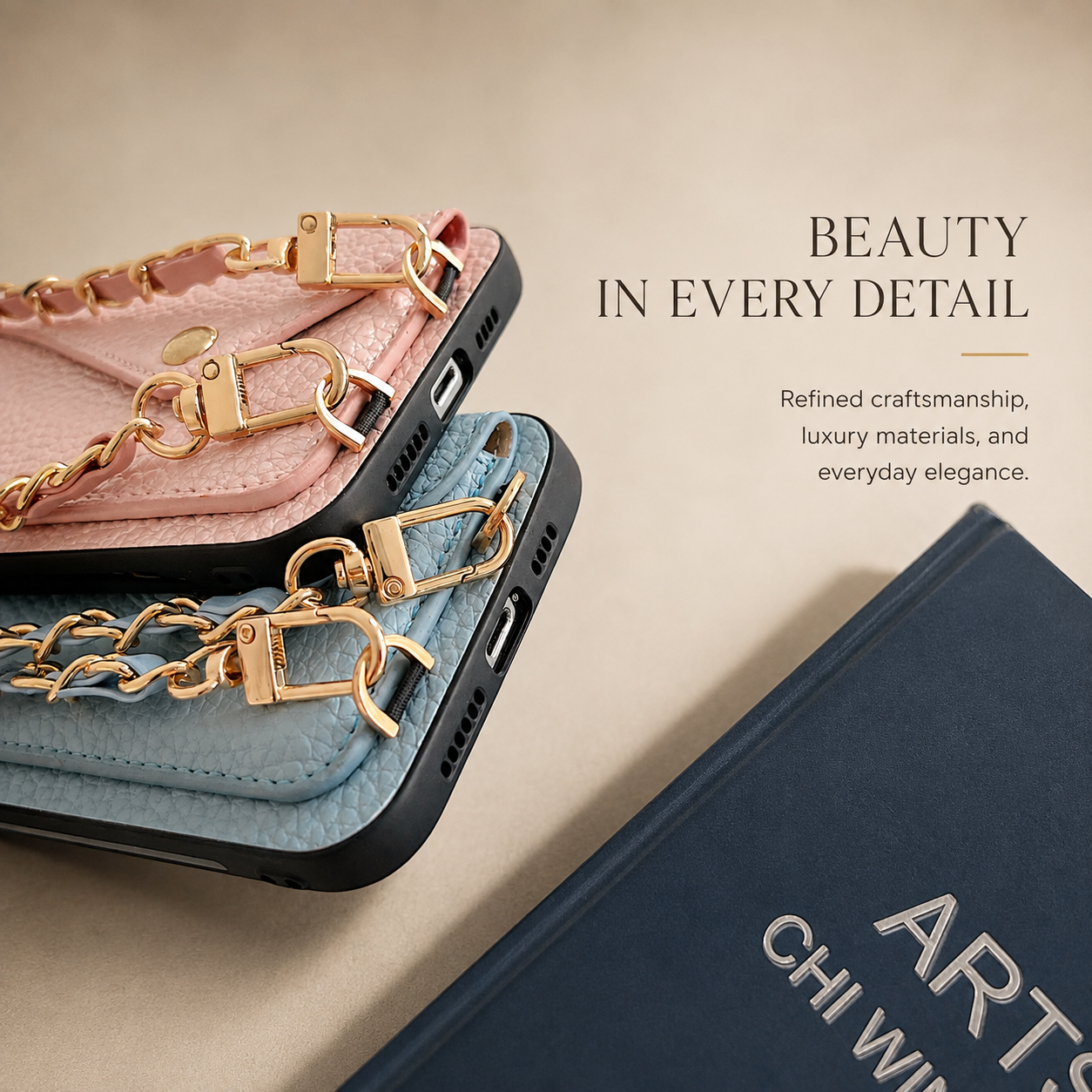 Premium iPhone Case Crossbody Wallet Cover Card Holder Chain Strap Camera Lens Protection PU Leather Shockproof Anti Scratch Full Coverage