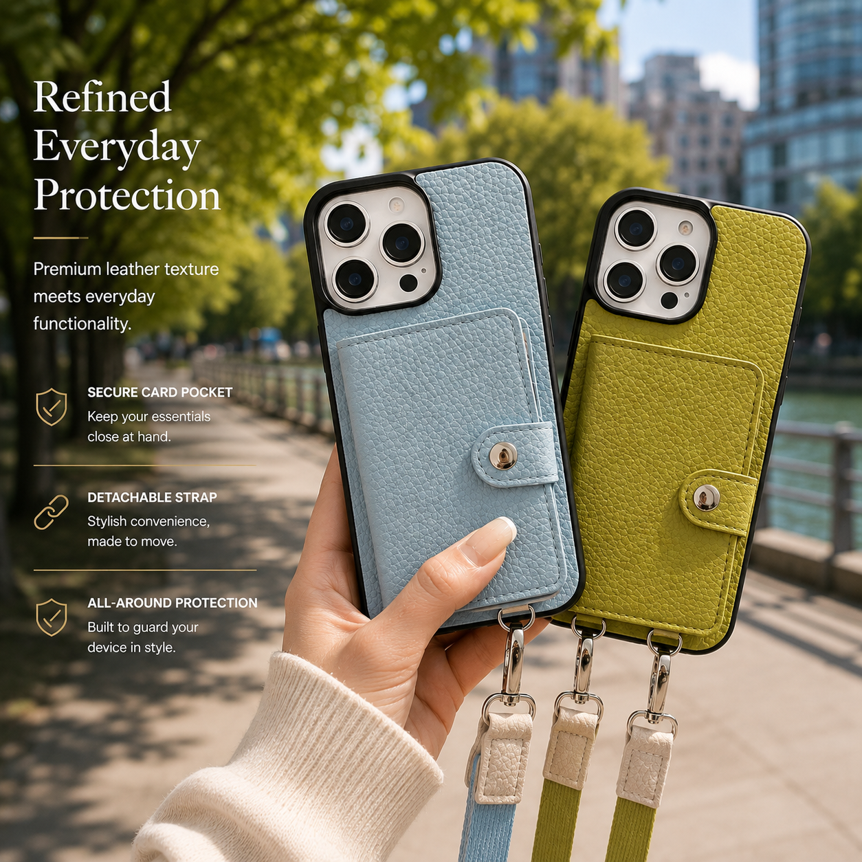 Premium iPhone Case Crossbody Wallet Cover PU Leather Card Slots Zipper Coin Purse Lanyard Strap Shockproof Protective Full Access Design Slim
