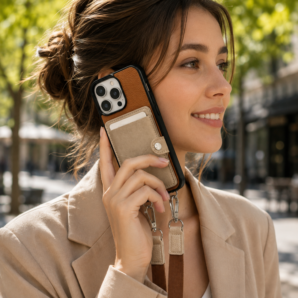 Premium iPhone Case Crossbody Wallet Cover PU Leather Card Slots Zipper Coin Purse Lanyard Strap Shockproof Protective Full Access Design Slim