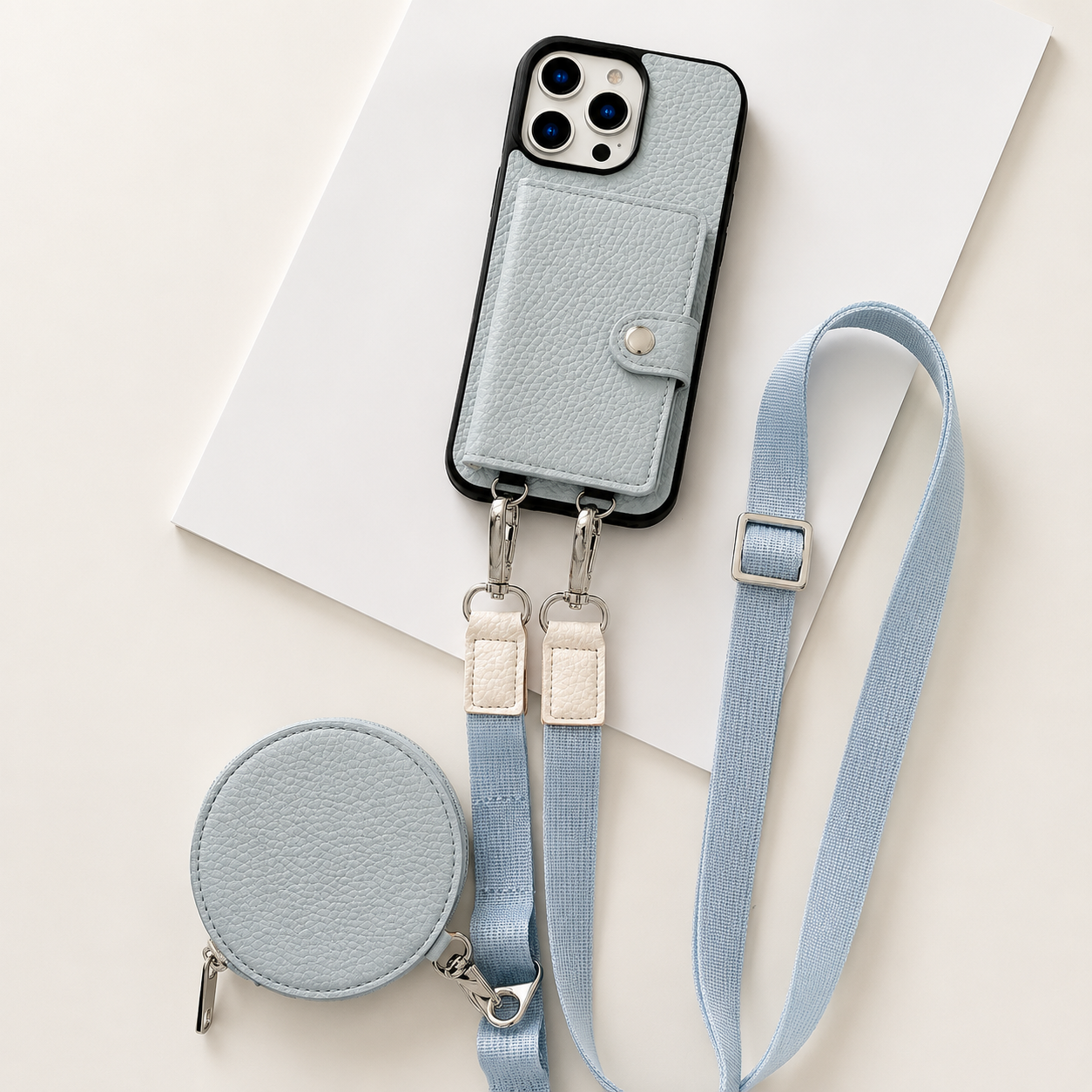 Premium iPhone Case Crossbody Wallet Cover PU Leather Card Slots Zipper Coin Purse Lanyard Strap Shockproof Protective Full Access Design Slim