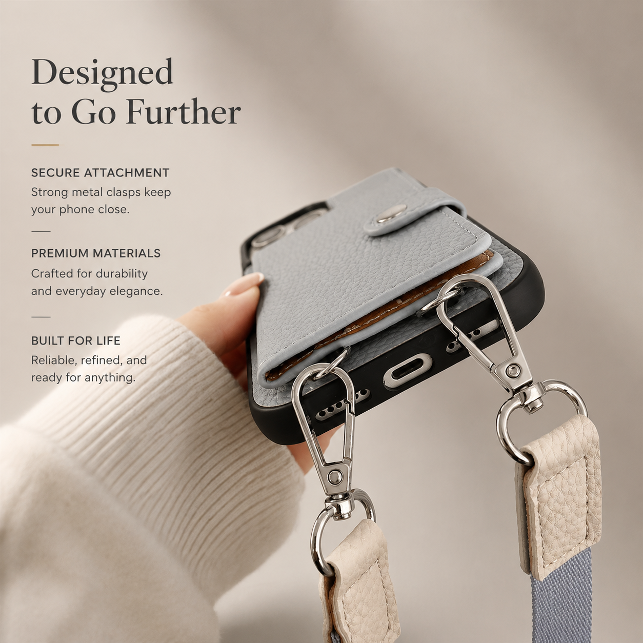 Premium iPhone Case Crossbody Wallet Cover PU Leather Card Slots Zipper Coin Purse Lanyard Strap Shockproof Protective Full Access Design Slim