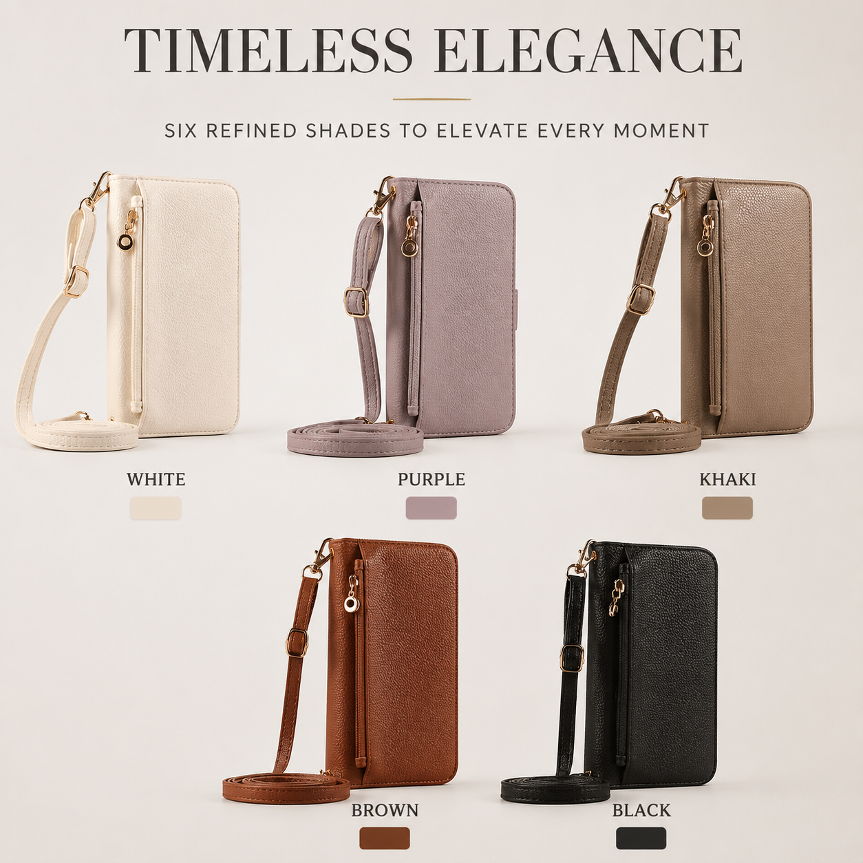 Premium iPhone Case Crossbody Wallet Cover PU Leather Zipper Card Holder Strap Shockproof Magnetic Closure Protective Full Coverage Design