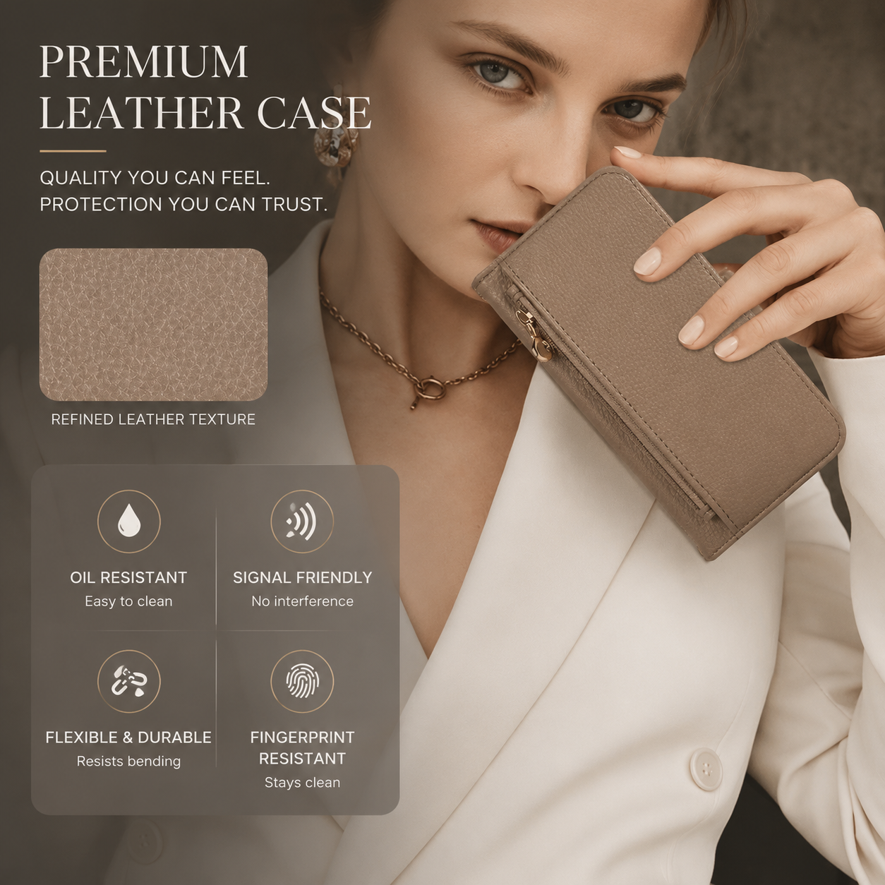 Premium iPhone Case Crossbody Wallet Cover PU Leather Zipper Card Holder Strap Shockproof Magnetic Closure Protective Full Coverage Design