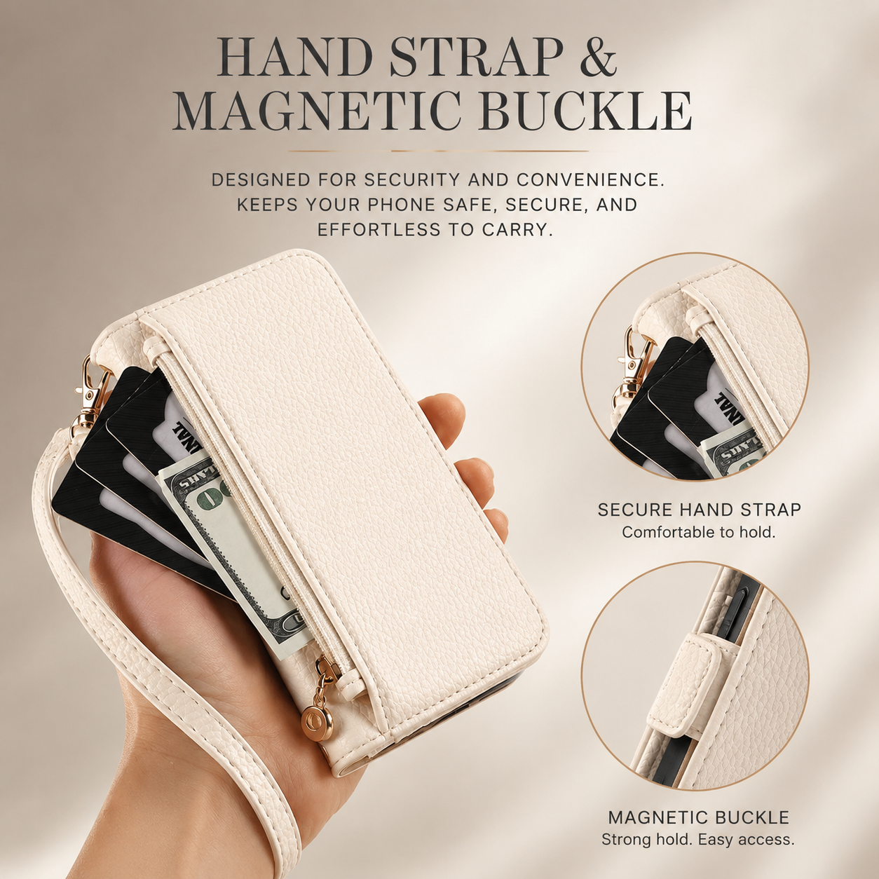 Premium iPhone Case Crossbody Wallet Cover PU Leather Zipper Card Holder Strap Shockproof Magnetic Closure Protective Full Coverage Design