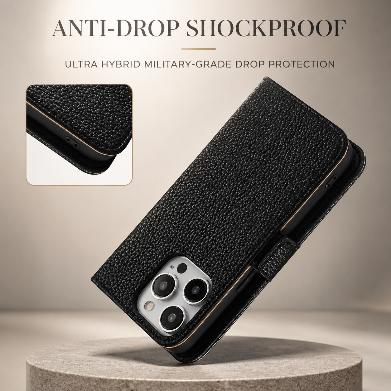 Premium iPhone Case Crossbody Wallet Cover PU Leather Zipper Card Holder Strap Shockproof Magnetic Closure Protective Full Coverage Design