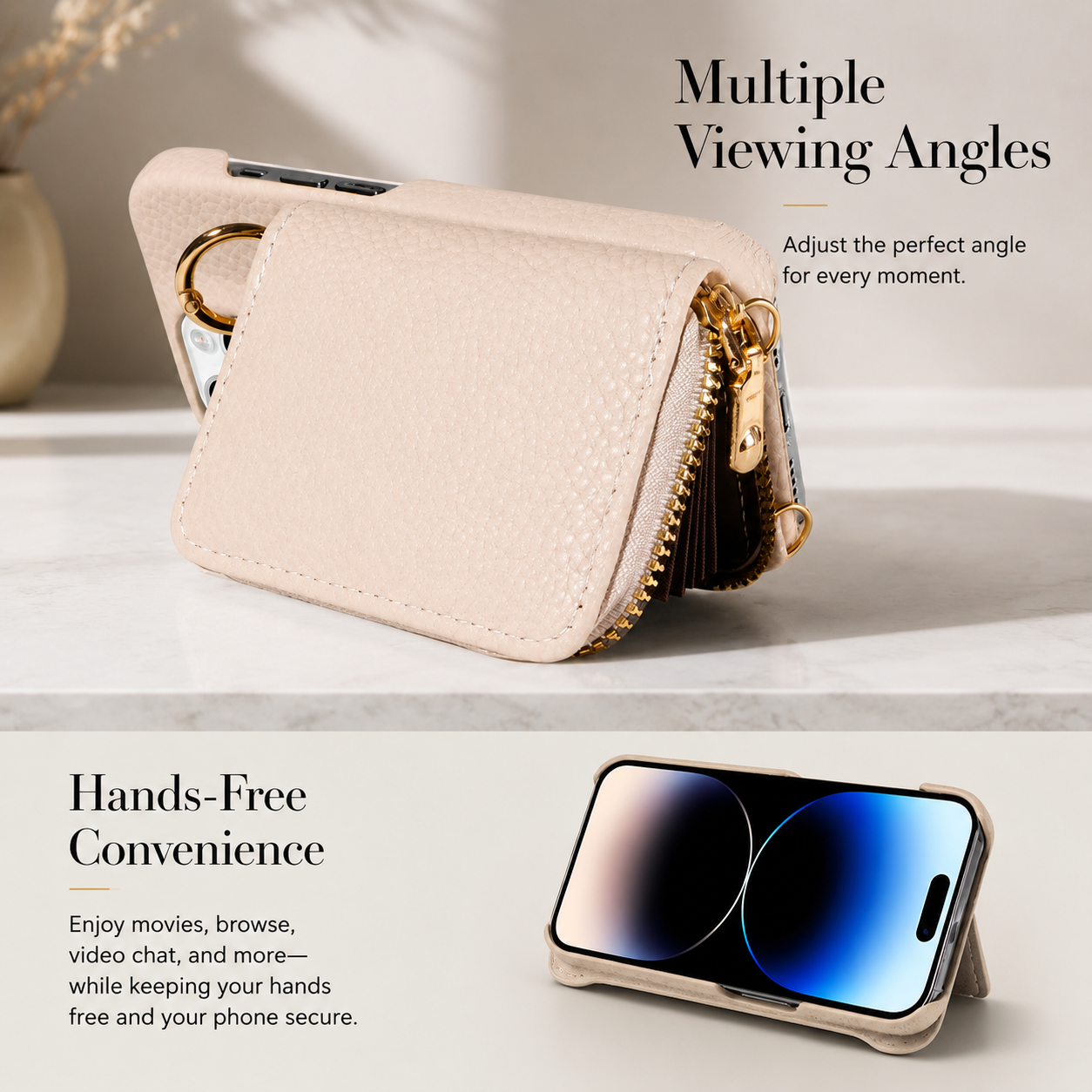 Premium iPhone Case Crossbody Wallet Cover PU Leather Zipper Card Holder Strap Shockproof Protective Case Magnetic Closure Full Coverage Design