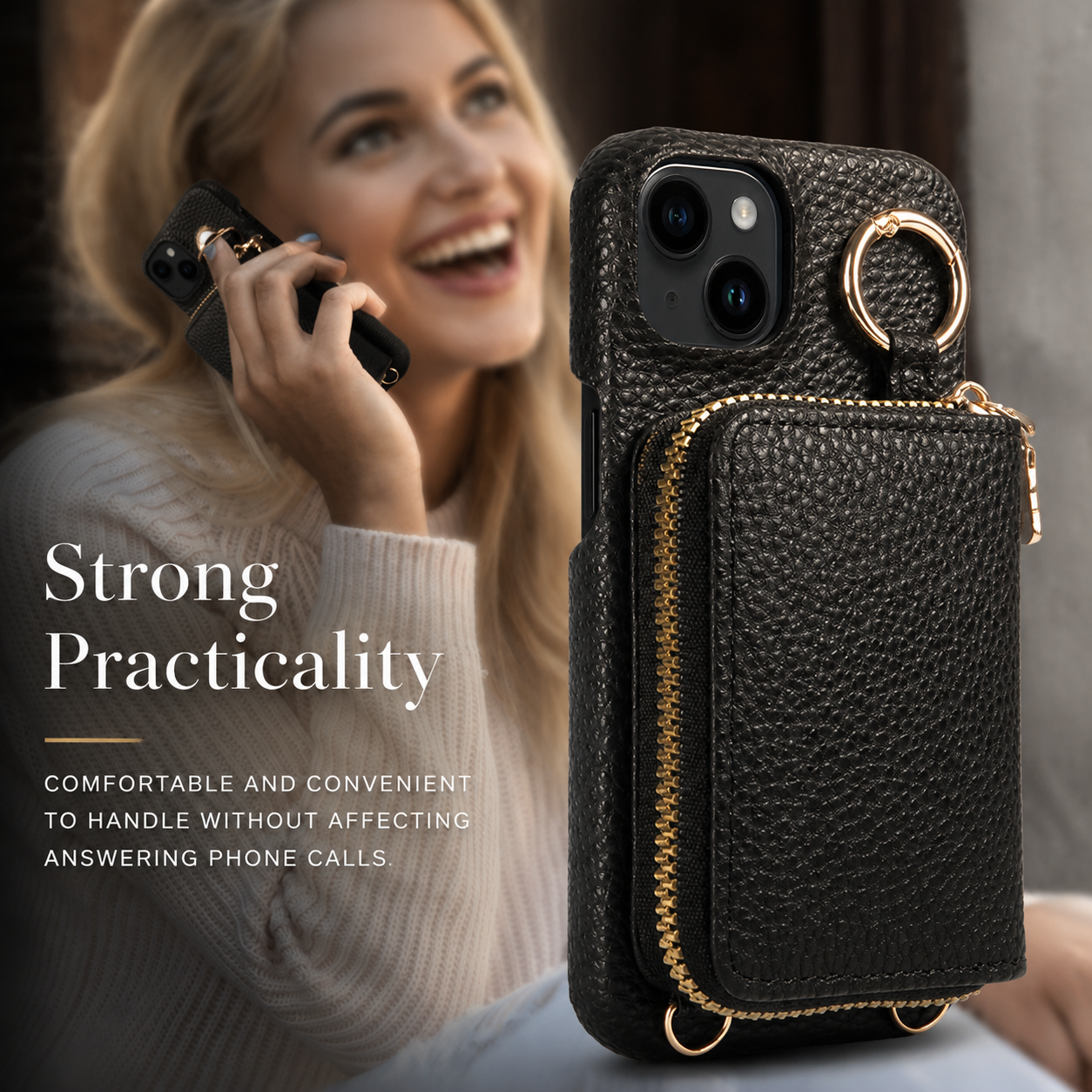 Premium iPhone Case Crossbody Wallet Cover PU Leather Zipper Card Holder Strap Shockproof Protective Case Magnetic Closure Full Coverage Design