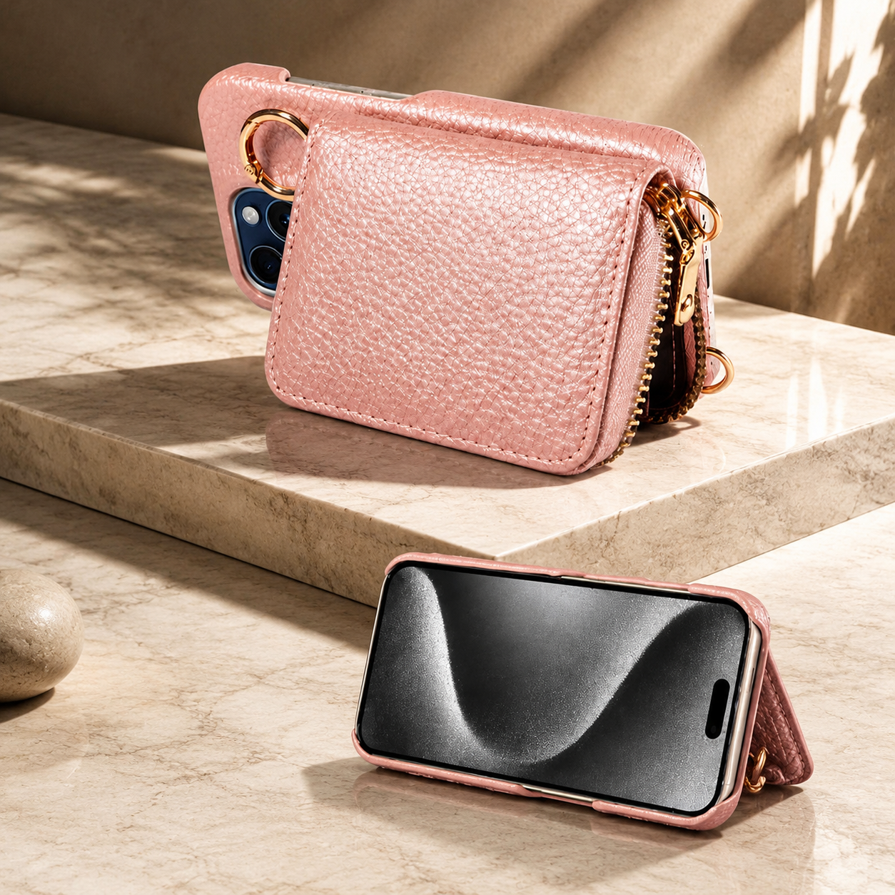 Premium iPhone Case Crossbody Wallet Cover PU Leather Zipper Card Holder Strap Shockproof Protective Case Magnetic Closure Full Coverage Design