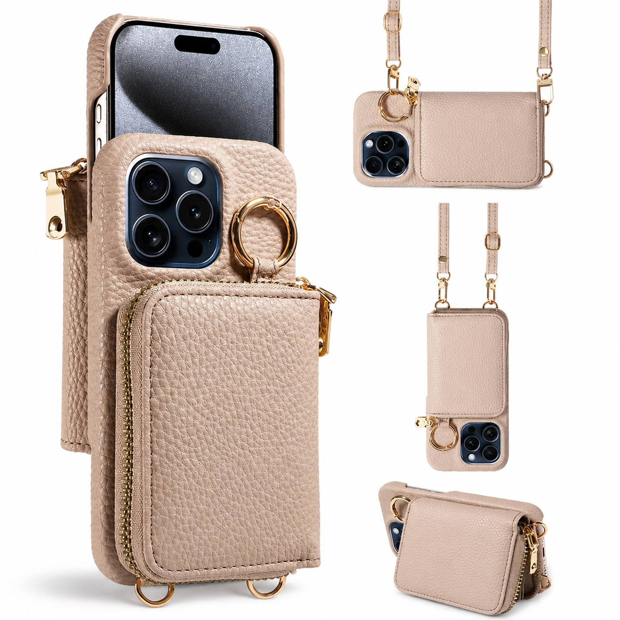 Premium iPhone Case Crossbody Wallet Cover PU Leather Zipper Card Holder Strap Shockproof Protective Case Magnetic Closure Full Coverage Design