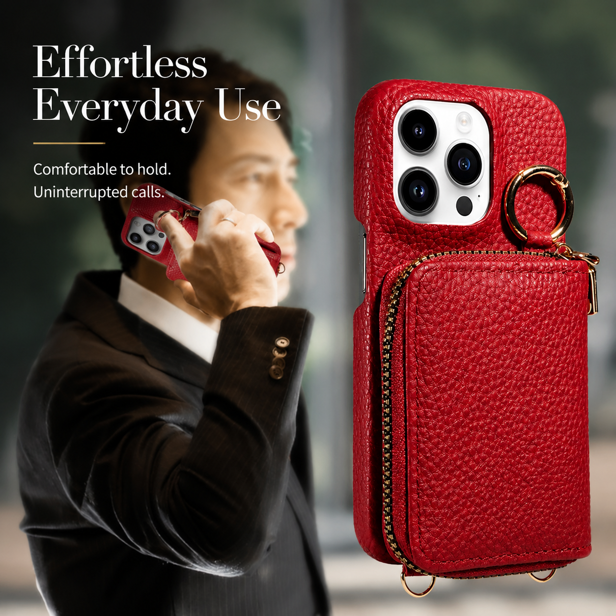 Premium iPhone Case Crossbody Wallet Cover PU Leather Zipper Card Holder Strap Shockproof Protective Case Magnetic Closure Full Coverage Design