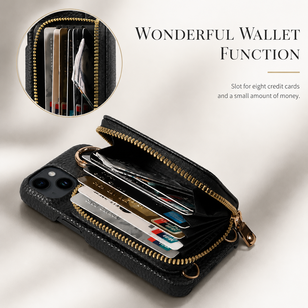 Premium iPhone Case Crossbody Wallet Cover PU Leather Zipper Card Holder Strap Shockproof Protective Case Magnetic Closure Full Coverage Design