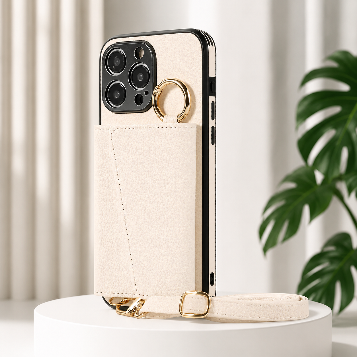 Premium iPhone Case Crossbody Wallet Leather Cover MagSafe Compatible Card Holder Strap Finger Ring Stand Shockproof Protective Case Full Coverage Design