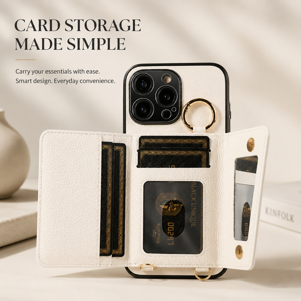 Premium iPhone Case Crossbody Wallet Leather Cover MagSafe Compatible Card Holder Strap Finger Ring Stand Shockproof Protective Case Full Coverage Design