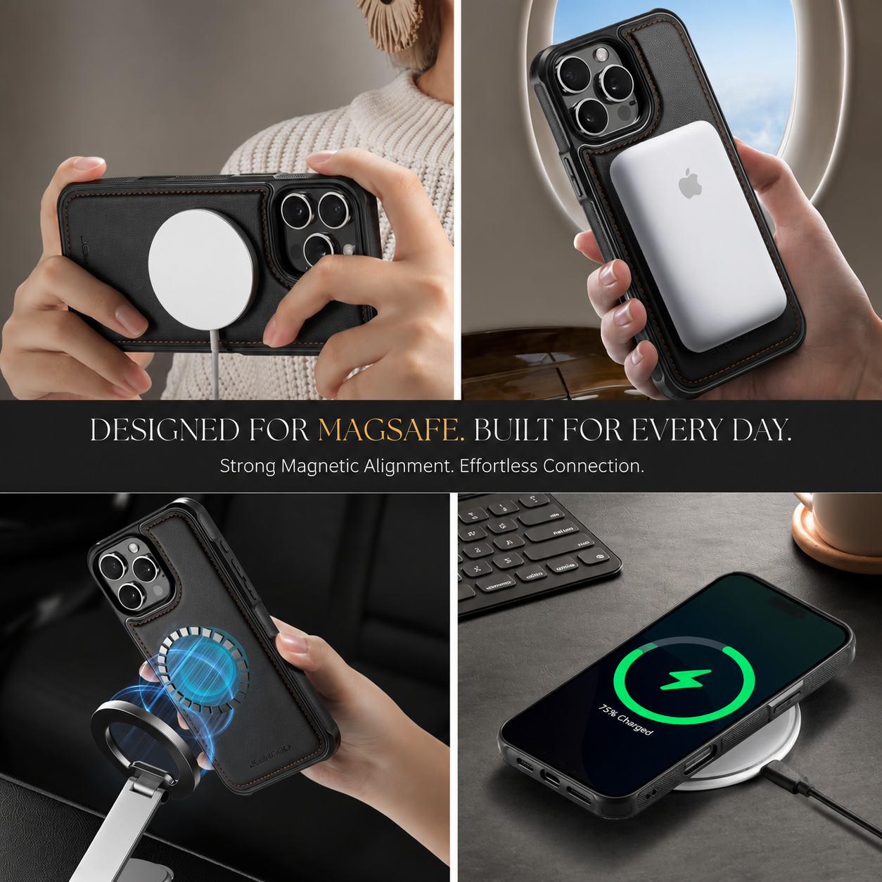 Premium iPhone Case Detachable Magnetic Leather Wallet Cover Card Slot Holder Kickstand Shockproof Anti Fingerprint Protective Design Slim Durable