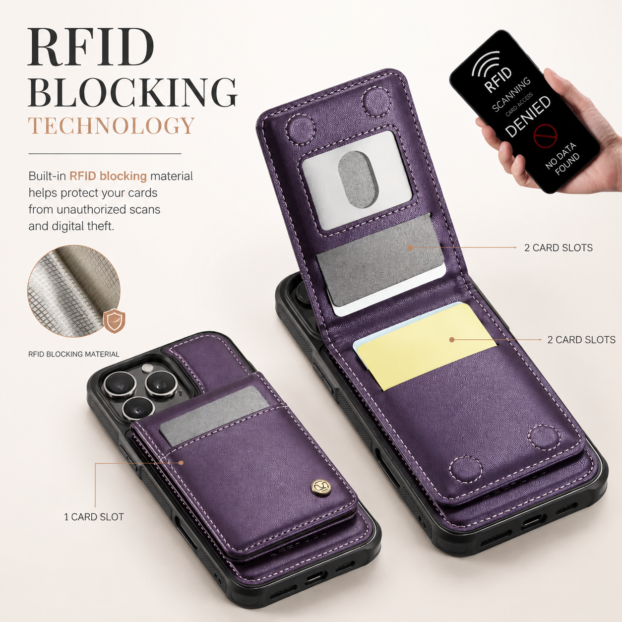 Premium iPhone Case Detachable Magnetic Leather Wallet Cover Card Slot Holder Kickstand Shockproof Anti Fingerprint Protective Design Slim Durable