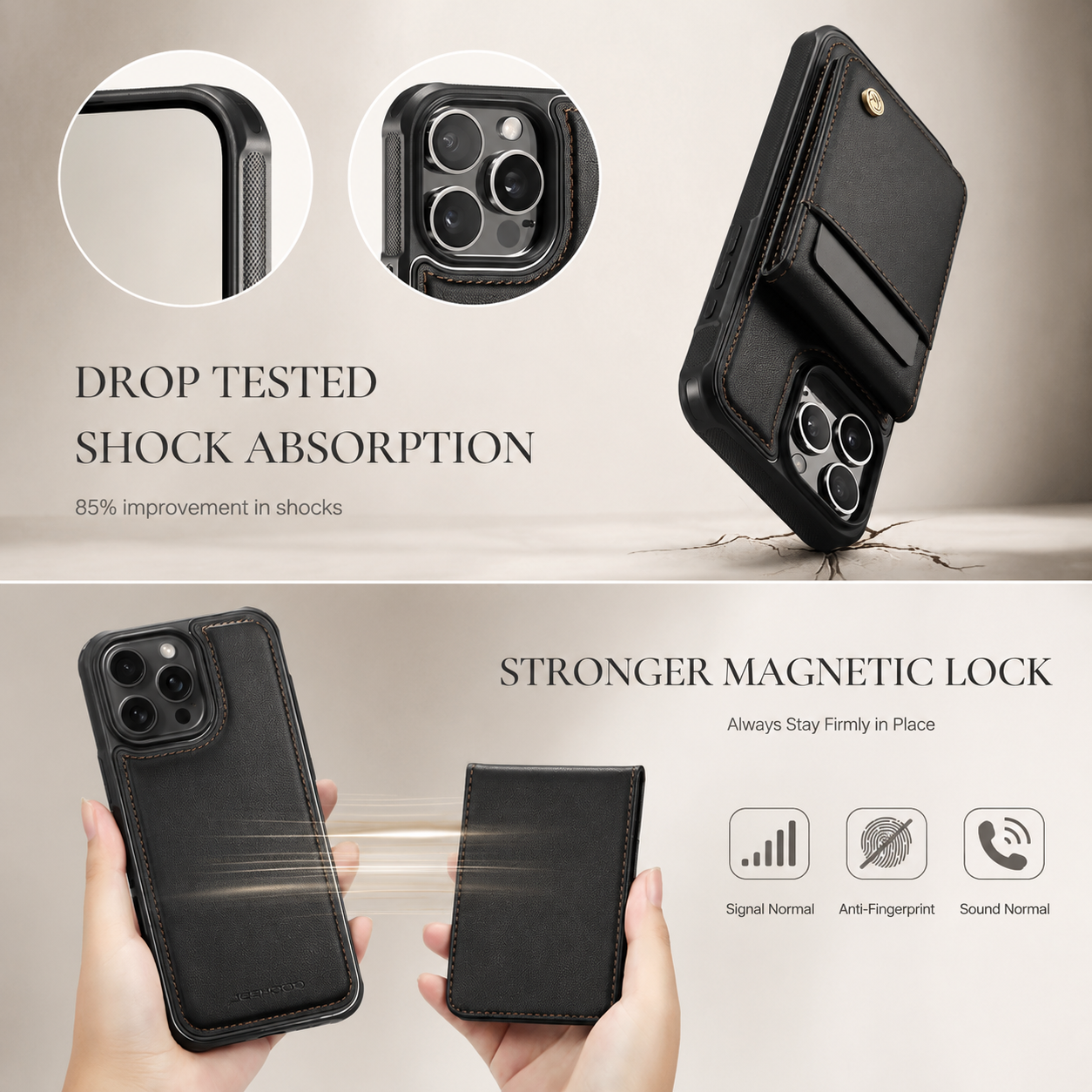 Premium iPhone Case Detachable Magnetic Leather Wallet Cover Card Slot Holder Kickstand Shockproof Anti Fingerprint Protective Design Slim Durable
