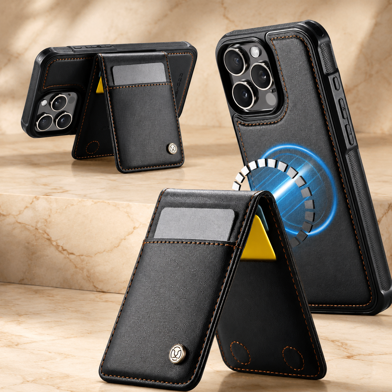 Premium iPhone Case Detachable Magnetic Leather Wallet Cover Card Slot Holder Kickstand Shockproof Anti Fingerprint Protective Design Slim Durable