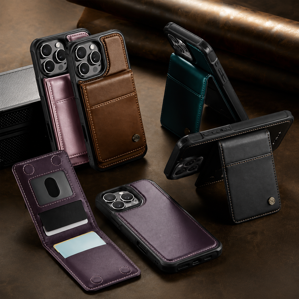 Premium iPhone Case Detachable Magnetic Leather Wallet Cover Card Slot Holder Kickstand Shockproof Anti Fingerprint Protective Design Slim Durable
