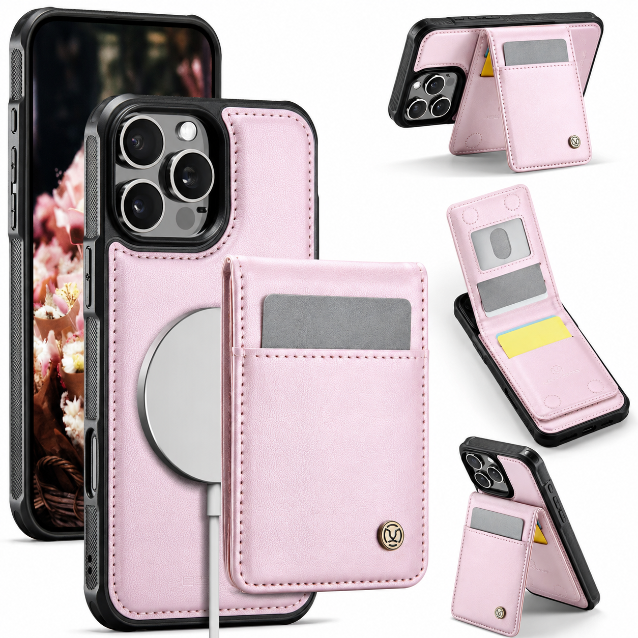 Premium iPhone Case Detachable Magnetic Leather Wallet Cover Card Slot Holder Kickstand Shockproof Anti Fingerprint Protective Design Slim Durable
