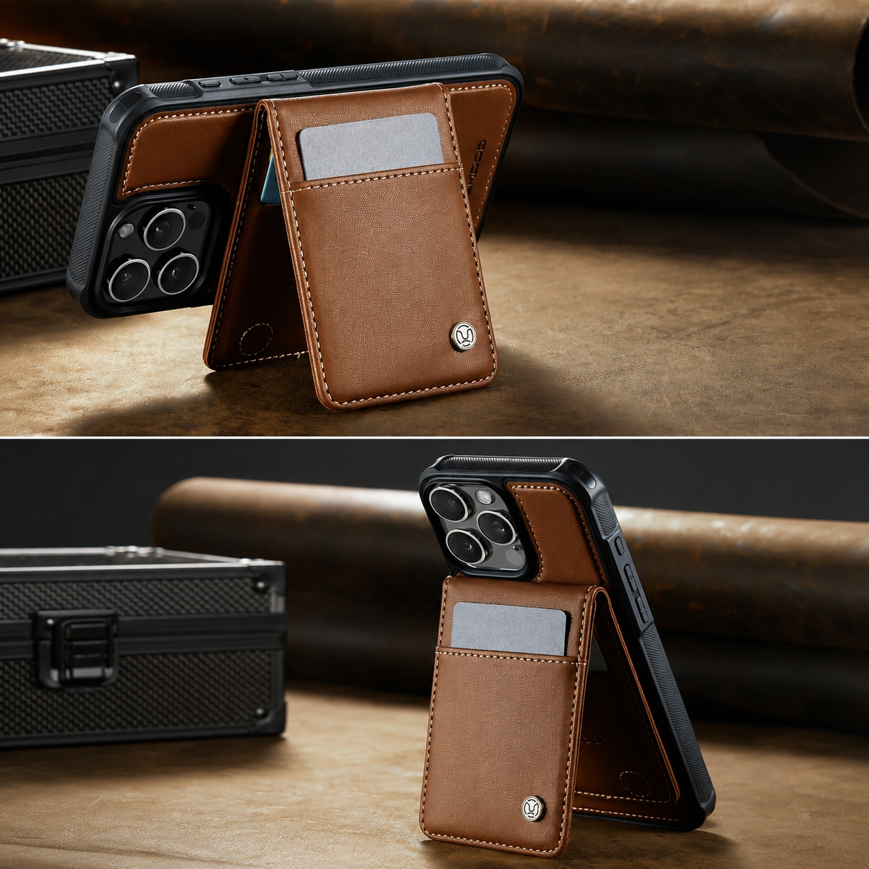 Premium iPhone Case Detachable Magnetic Leather Wallet Cover Card Slot Holder Kickstand Shockproof Anti Fingerprint Protective Design Slim Durable
