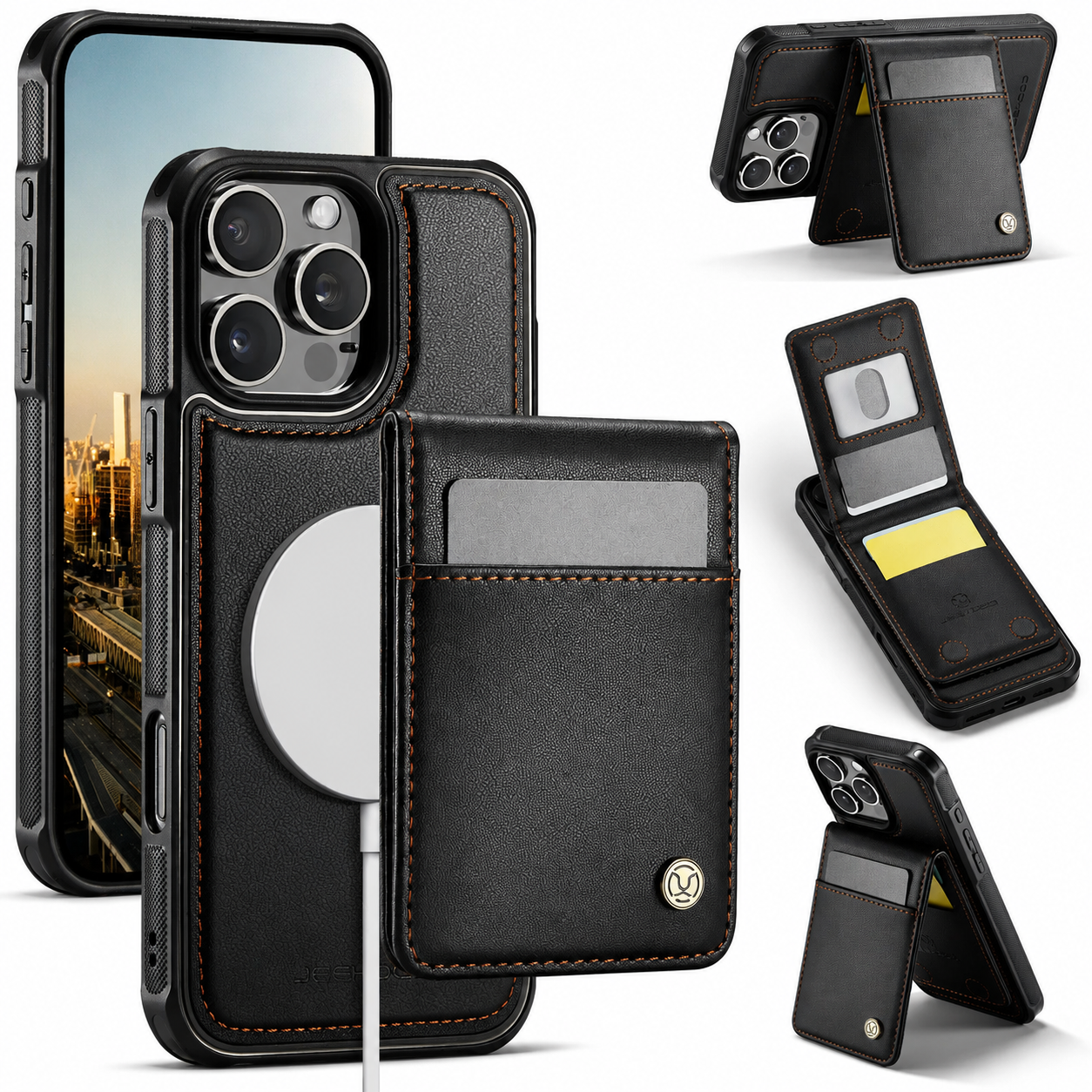 Premium iPhone Case Detachable Magnetic Leather Wallet Cover Card Slot Holder Kickstand Shockproof Anti Fingerprint Protective Design Slim Durable