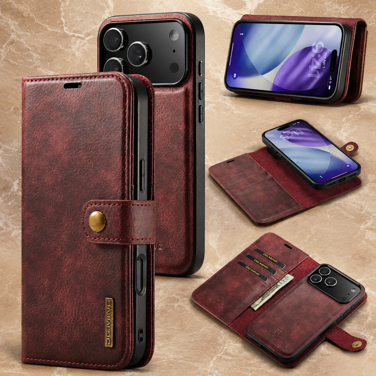 Premium iPhone Case Detachable Magnetic Leather Wallet Cover with Card Holder Flip Design Shockproof Full Body Protection Slim Durable Protective Style