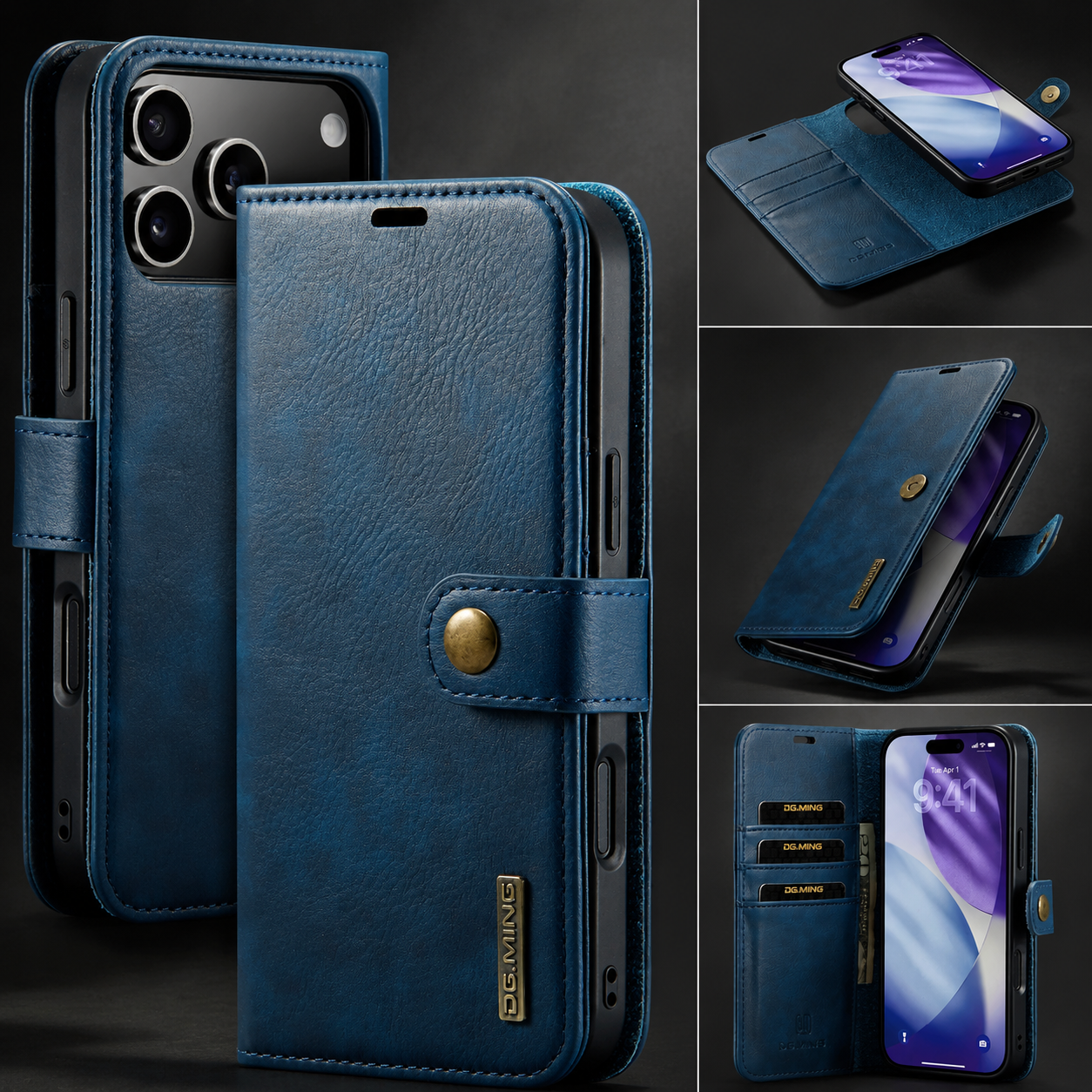 Premium iPhone Case Detachable Magnetic Leather Wallet Cover with Card Holder Flip Design Shockproof Full Body Protection Slim Durable Protective Style