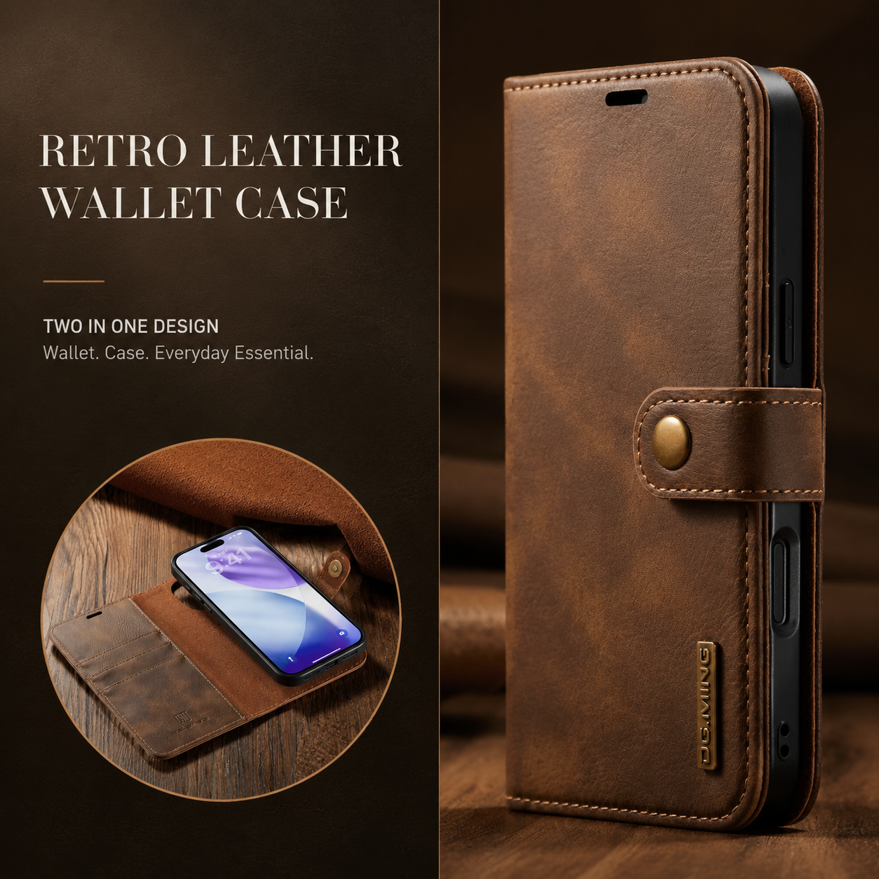 Premium iPhone Case Detachable Magnetic Leather Wallet Cover with Card Holder Flip Design Shockproof Full Body Protection Slim Durable Protective Style