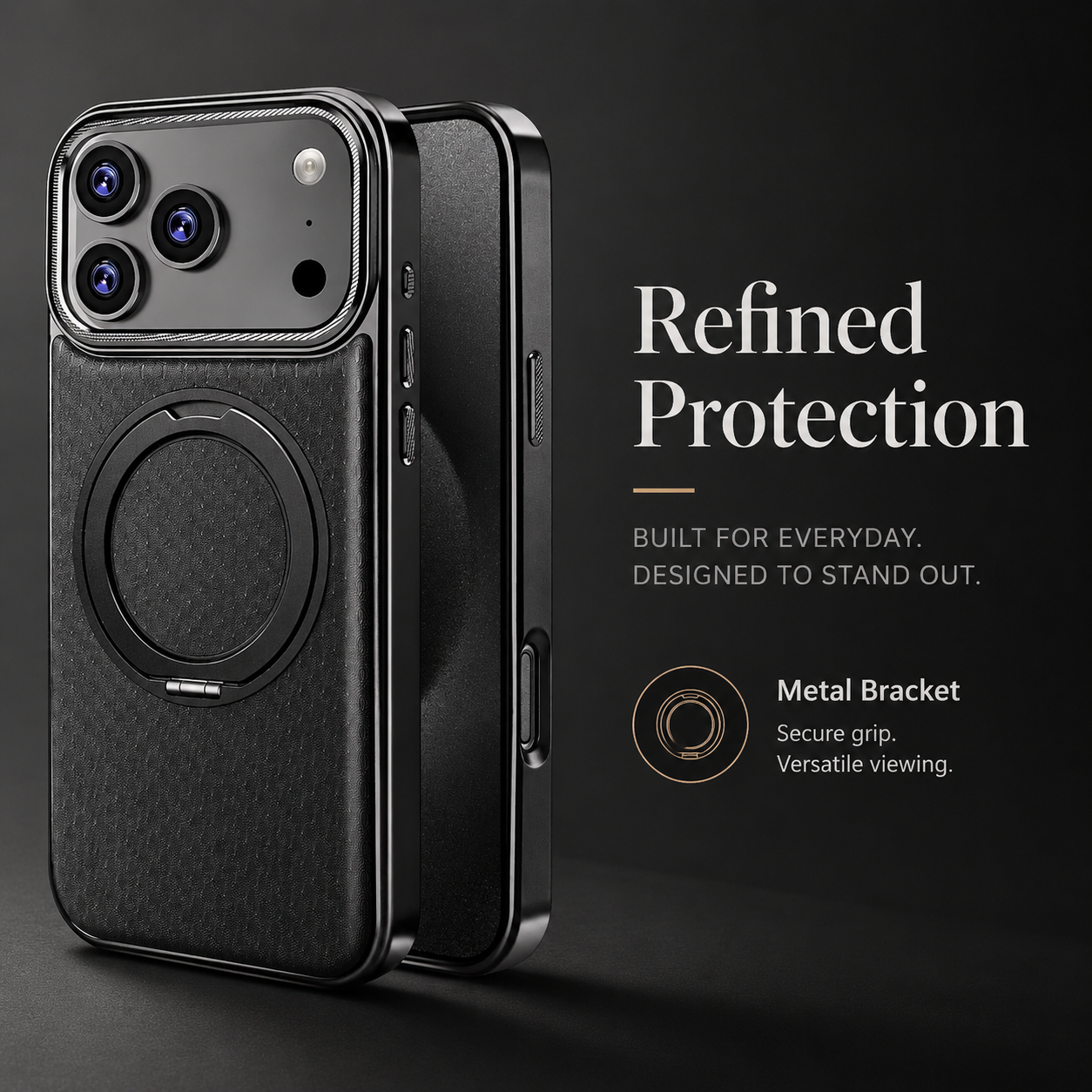 Premium iPhone Case Diamond Pattern Leather MagSafe Compatible Cover Rotating Kickstand Camera Lens Protection Shockproof Anti Fingerprint Design