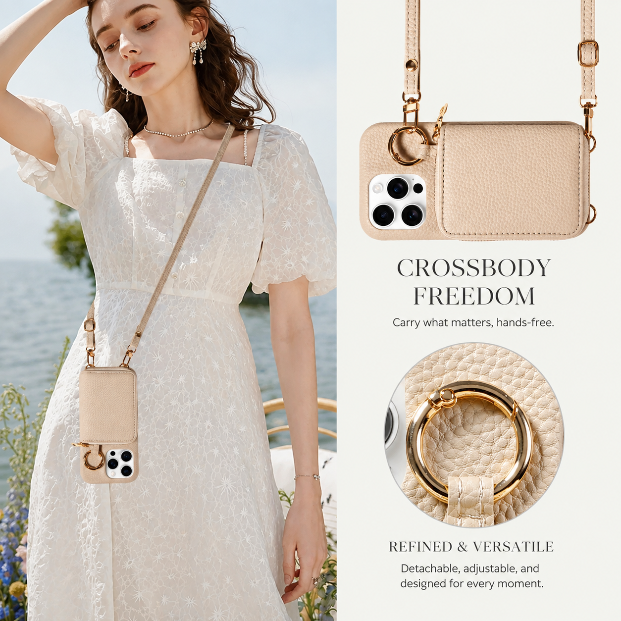 Premium iPhone Case Faux Leather Crossbody Wallet Cover Card Holder Ring Stand Shockproof Anti Scratch Protective Case Lanyard Full Coverage