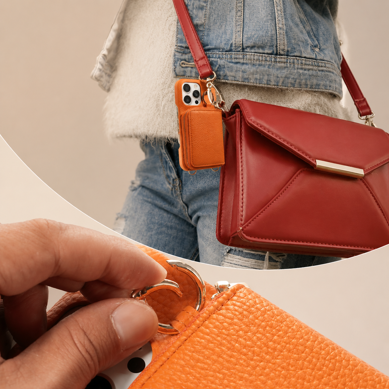 Premium iPhone Case Faux Leather Crossbody Wallet Cover Card Holder Ring Stand Shockproof Anti Scratch Protective Case Lanyard Full Coverage
