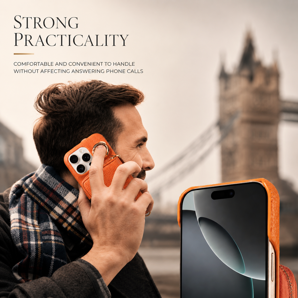 Premium iPhone Case Faux Leather Wallet Cover Card Holder Crossbody Strap Ring Holder Shockproof Protective Full Coverage Slim Design