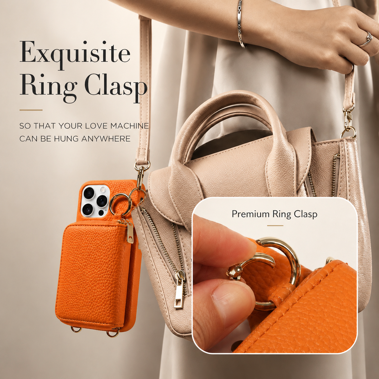Premium iPhone Case Faux Leather Wallet Cover Card Holder Crossbody Strap Ring Holder Shockproof Protective Full Coverage Slim Design