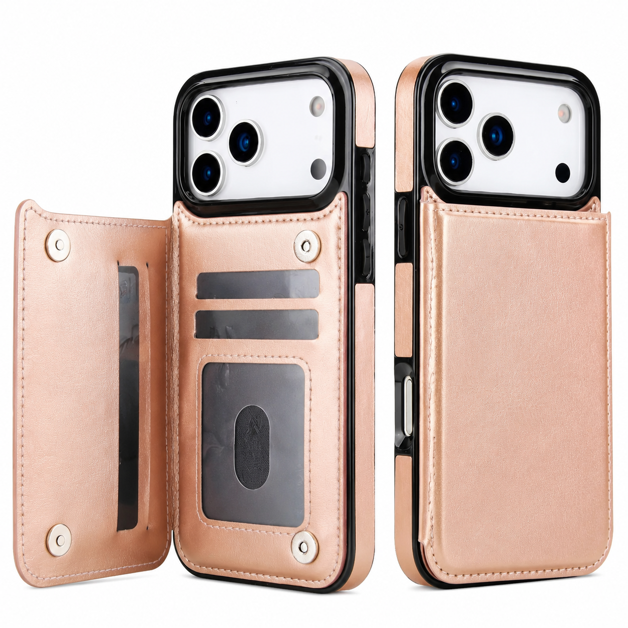 Premium iPhone Case Faux Leather Wallet Flip Cover Card Holder Double Magnetic Clasp Shockproof Kickstand Protective Case Slim Full Coverage
