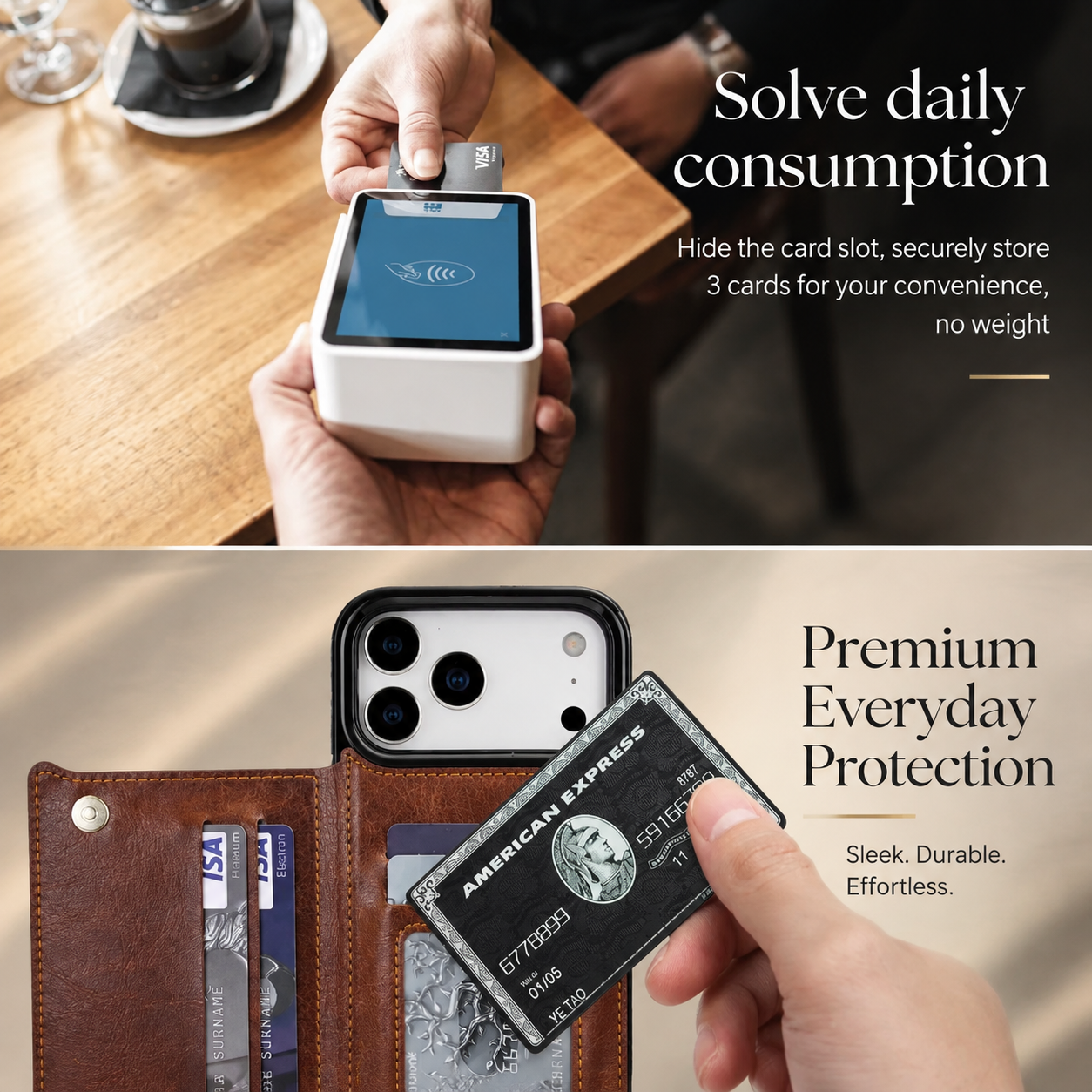 Premium iPhone Case Faux Leather Wallet Flip Cover Card Holder Double Magnetic Clasp Shockproof Kickstand Protective Case Slim Full Coverage
