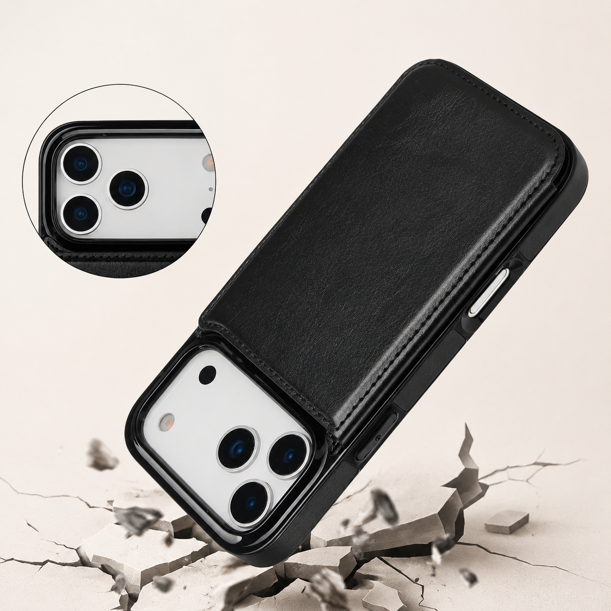 Premium iPhone Case Faux Leather Wallet Flip Cover Card Holder Double Magnetic Clasp Shockproof Kickstand Protective Case Slim Full Coverage