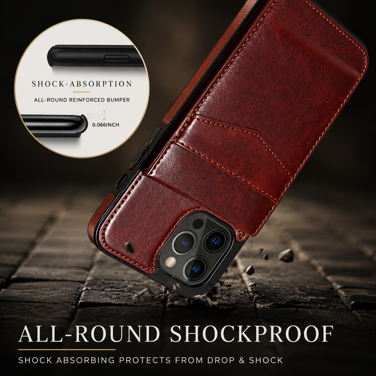 Premium iPhone Case Flip Wallet Cover Leather Card Holder with Stand Shockproof Anti Fingerprint Protective Design Full Access Slim Durable Magnetic Closure
