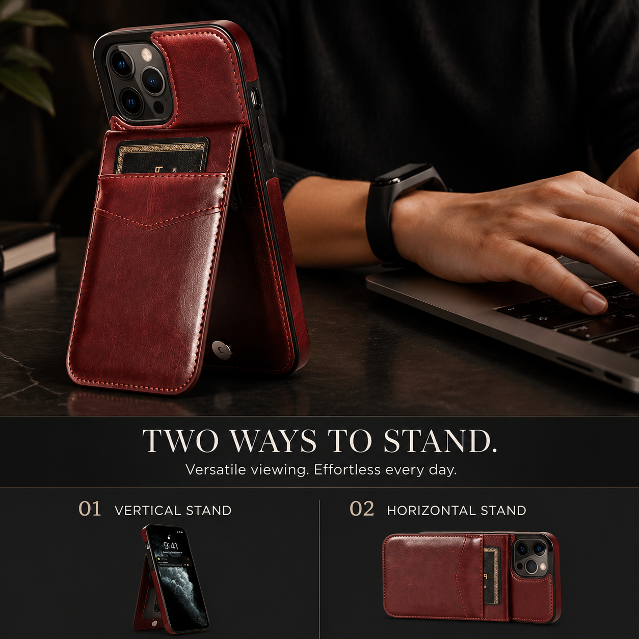 Premium iPhone Case Flip Wallet Cover Leather Card Holder with Stand Shockproof Anti Fingerprint Protective Design Full Access Slim Durable Magnetic Closure