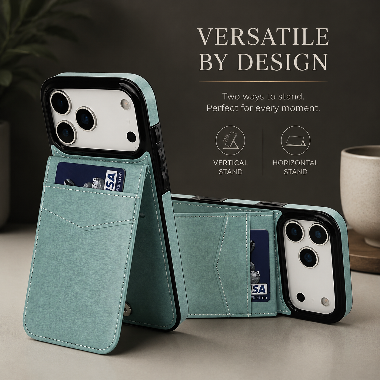 Premium iPhone Case Flip Wallet Cover Leather Card Holder with Stand Shockproof Anti Fingerprint Protective Design Full Access Slim Durable Magnetic Closure
