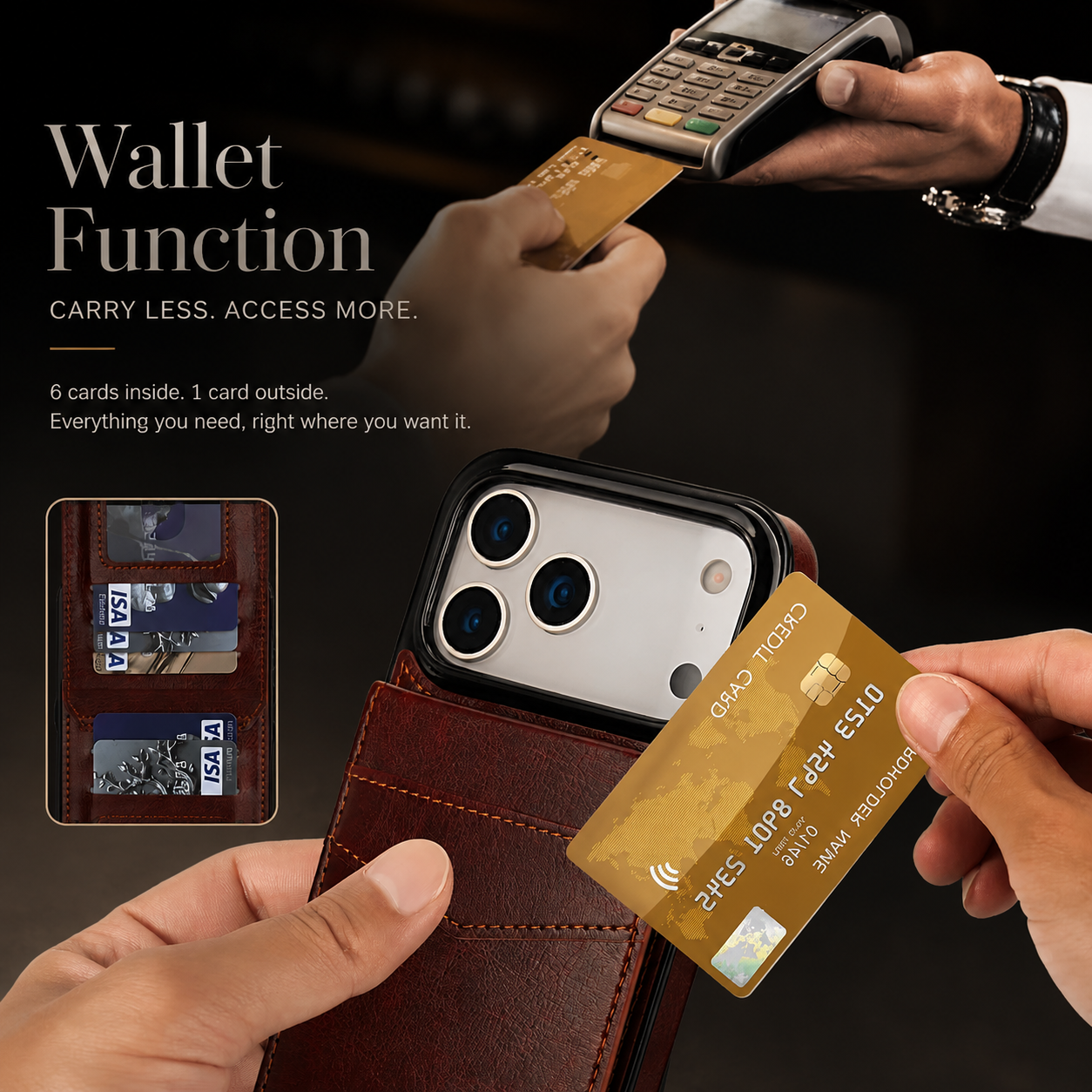 Premium iPhone Case Flip Wallet Cover Leather Card Holder with Stand Shockproof Anti Fingerprint Protective Design Full Access Slim Durable Magnetic Closure